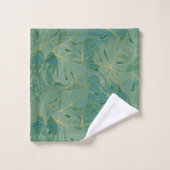 緑と葉金ゴールドの緑豊かなヤシの模様 バスタオルセット (ウォッシュタオル)