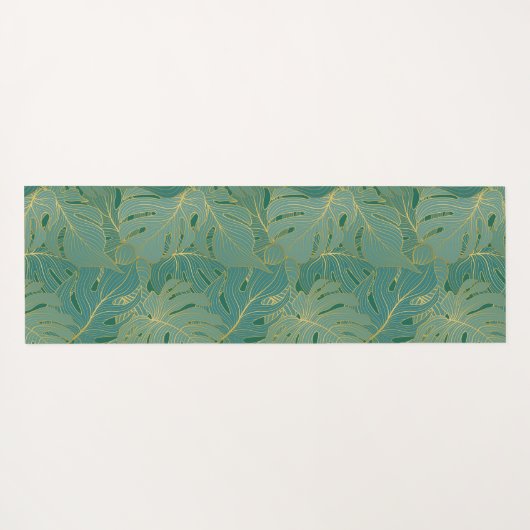 緑と葉金ゴールドの緑豊かなヤシの模様 ヨガマット (裏面(横))