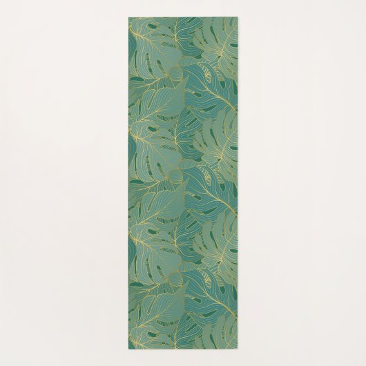 緑と葉金ゴールドの緑豊かなヤシの模様 ヨガマット (裏面)