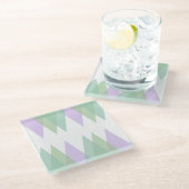 緑と薄紫の三角形 ガラスコースター (アングル)