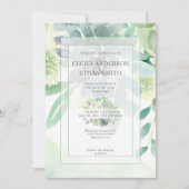 緑と藍の多肉白い花結婚の 招待状 (正面)