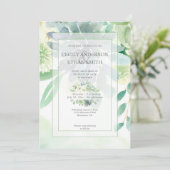 緑と藍の多肉白い花結婚の 招待状 (スタンド正面)
