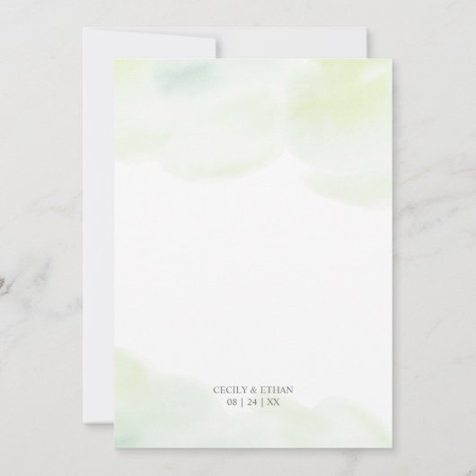 緑と藍の多肉白い花結婚の 招待状 (裏面)