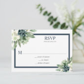 緑と藍色の水色の多肉類 出欠カード (スタンド正面)