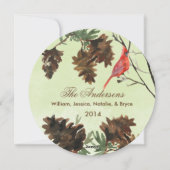 緑と赤いカーディナルの松ぼっくり ホリデーカード (裏面)