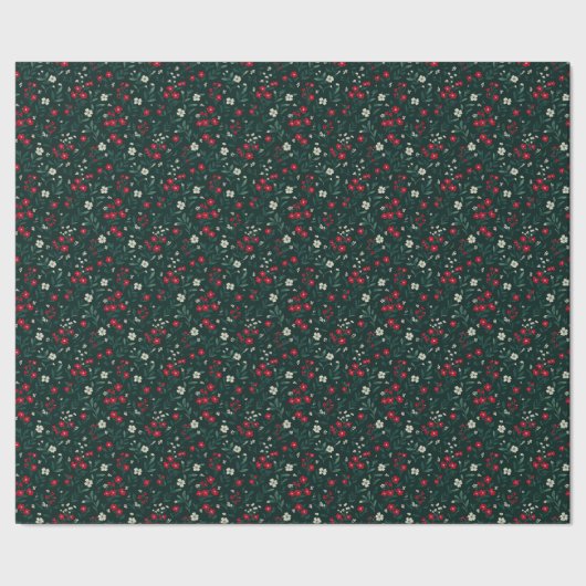緑と赤と白のクリスマスの花 ラッピングペーパー (シーム)