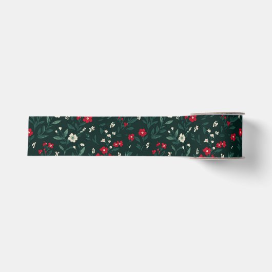 緑と赤と白のクリスマスフラワー グログランリボン (正面)