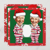 緑と赤のおばあちゃんとおじいちゃんクリスマス 招待状 (正面/裏面)