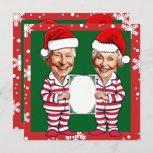緑と赤のおばあちゃんとおじいちゃんクリスマス 招待状 (正面/裏面)