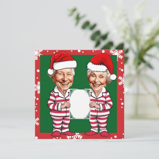 緑と赤のおばあちゃんとおじいちゃんクリスマス 招待状 (スタンド正面)
