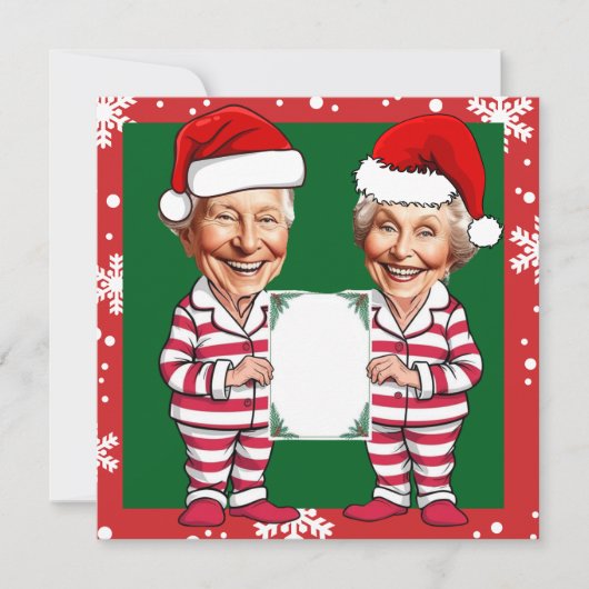 緑と赤のおばあちゃんとおじいちゃんクリスマス 招待状 (正面)