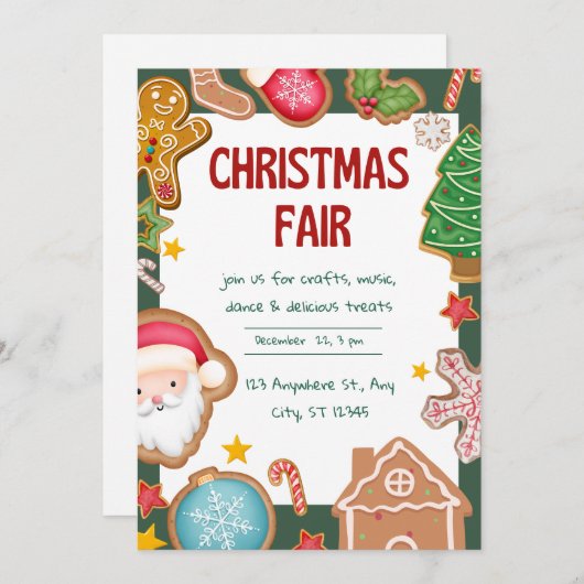緑と赤のかわいいクリスマスフェア シーズンカード (正面/裏面)