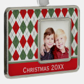 緑と赤のアーガイルカスタム写真 シルバープレートフレームオーナメント (右)