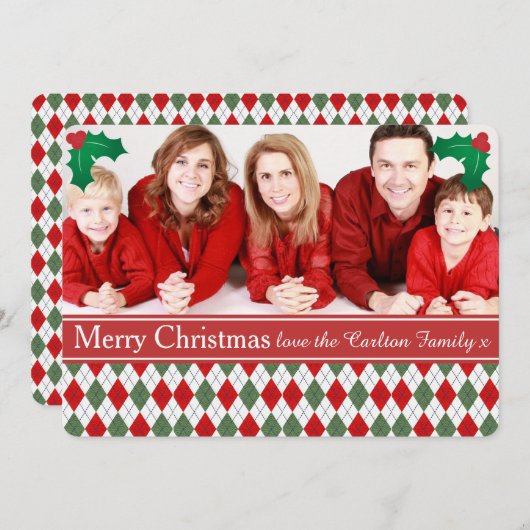 緑と赤のアーガイルカスタム シーズンカード (正面/裏面)