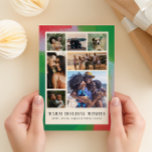 緑と赤のアーティスティックなペイントフレームと7枚の写真 シーズンカード<br><div class="desc">このアーティスティックでモダンなクリスマスカードでは、1枚の写真だけを選ぶ必要はありません。 家族の最高の瞬間を捉えた7枚の写真が、緑、赤、淡い青のフェスティブな色合いのペイント風のテクスチャフレーム内で、温かいクリーミーホワイトのグリッド内でフレームに収められています。 洗練された、しかし堅苦しくないテキストは、あなた自身のホリデーグリーティングと名前で簡単にカスタマイズできます。 裏側の長いメッセージをパーソナライズして、過去1年間にあなたの生活で何が起こったのか、家族や友人と陽気に振り返りながら共有するのを忘れないでください。</div>