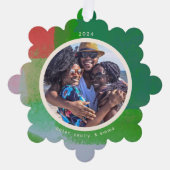 緑と赤のアートフ絵を描レーム写真 オーナメントカード (正面)