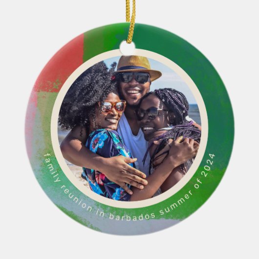 緑と赤のアートフ絵を描レーム2枚の写真 セラミックオーナメント (正面)