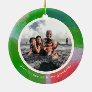 緑と赤のアートフ絵を描レーム2枚の写真 セラミックオーナメント