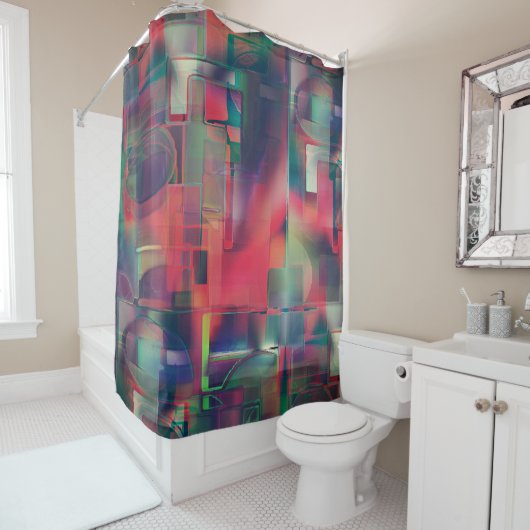 緑と赤のイメージレイヤとわずかに壁の色調 シャワーカーテン (インサイチュ)