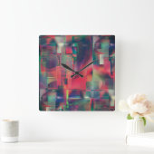 緑と赤のイメージレイヤとわずかに壁の色調 スクエア壁時計 (ホーム)