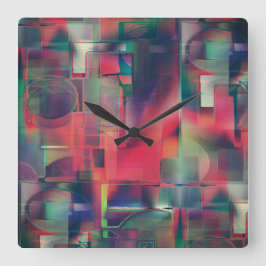 緑と赤のイメージレイヤとわずかに壁の色調 スクエア壁時計