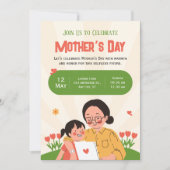 緑と赤のイラスト入り母の日招待状 招待状 (正面)