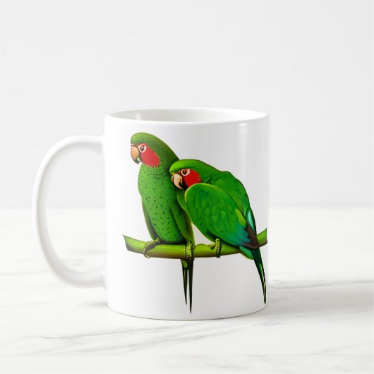 緑と赤のオウム コーヒーマグカップ (左)