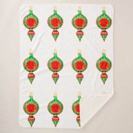 緑と赤のオーナメント ホワイトシェルパブランケット シェルパブランケット