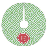 緑と赤のギリシャ語鍵モノグラム ブラッシュドポリエステルツリースカート (正面)