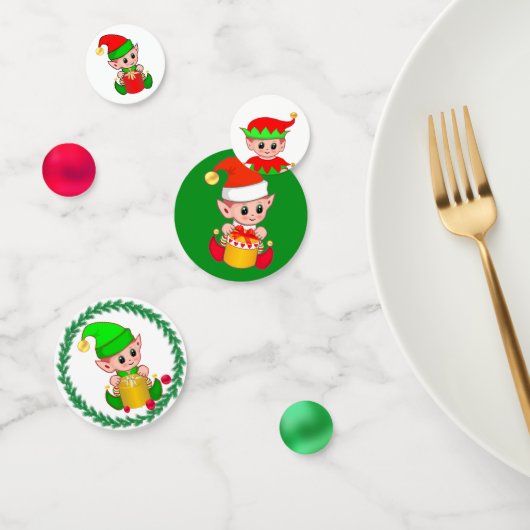緑と赤のクリスマスエルフ コンフェッティ (グループ)