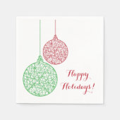 緑と赤のクリスマスオーナメント紙ナプキンセット スタンダードカクテルナプキン (正面)