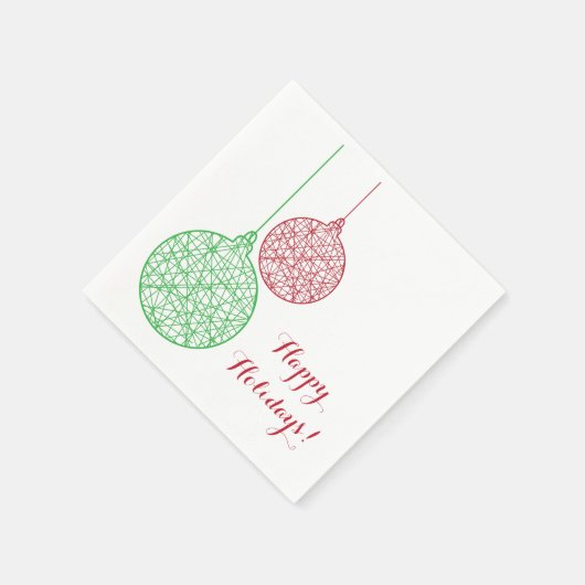 緑と赤のクリスマスオーナメント紙ナプキンセット スタンダードカクテルナプキン (角)