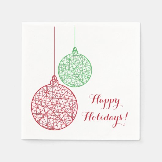 緑と赤のクリスマスオーナメント紙ナプキンセット スタンダードカクテルナプキン (正面)