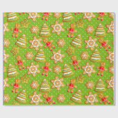 緑と赤のクリスマスクッキー&ジンジャーブレッドマン ラッピングペーパー (フラット)