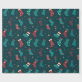 緑と赤のクリスマスストッキング緑のクリスマス ラッピングペーパー (フラット)