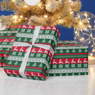 緑と赤のクリスマスセーターヴィンテージクリスマス ラッピングペーパー