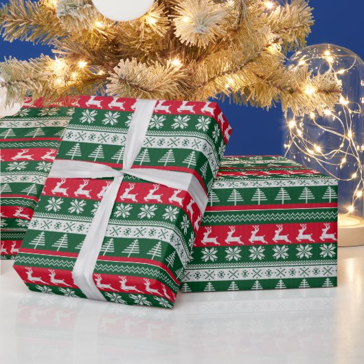 緑と赤のクリスマスセーターヴィンテージクリスマス ラッピングペーパー (クリスマス)