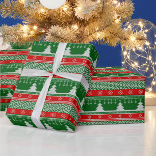 緑と赤のクリスマスセーターヴィンテージクリスマス ラッピングペーパー
