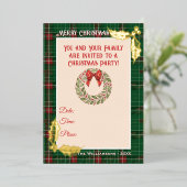 緑と赤のクリスマスチェック柄 箔招待状 (立ち正面)