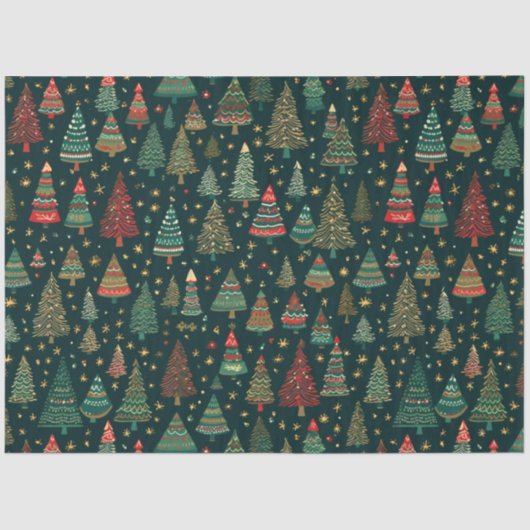 緑と赤のクリスマスツリーと星のクリスマス 薄葉紙 (正面)