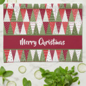 緑と赤のクリスマスツリー キッチンタオル (折り畳み)