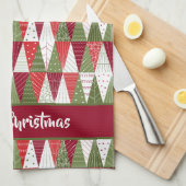 緑と赤のクリスマスツリー キッチンタオル (四つ折り)