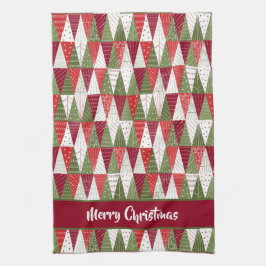 緑と赤のクリスマスツリー キッチンタオル