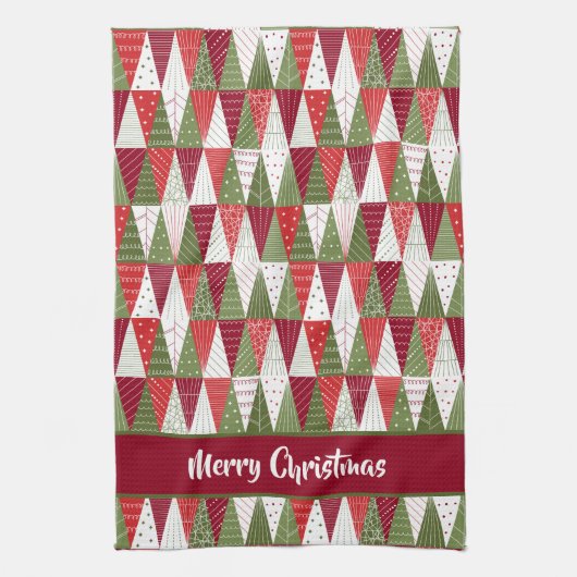 緑と赤のクリスマスツリー キッチンタオル (縦)