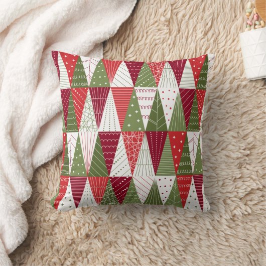 緑と赤のクリスマスツリー クッション (ブランケット)