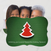 緑と赤のクリスマスツリー、両面フォトカード シーズンカード (正面/裏面)