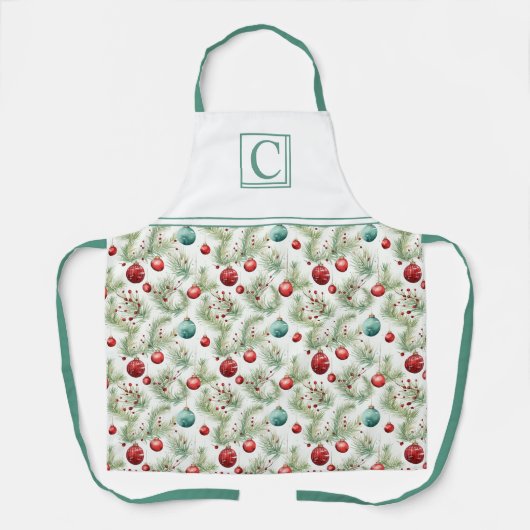 緑と赤のクリスマスパターン –  エプロン (正面)
