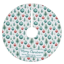 緑と赤のクリスマスパターン –  ブラッシュドポリエステルツリースカート