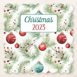 緑と赤のクリスマスパターン –  ペーパーコースター