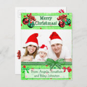 緑と赤のクリスマスファミリーフォトポストカード シーズンポストカード (正面/裏面)